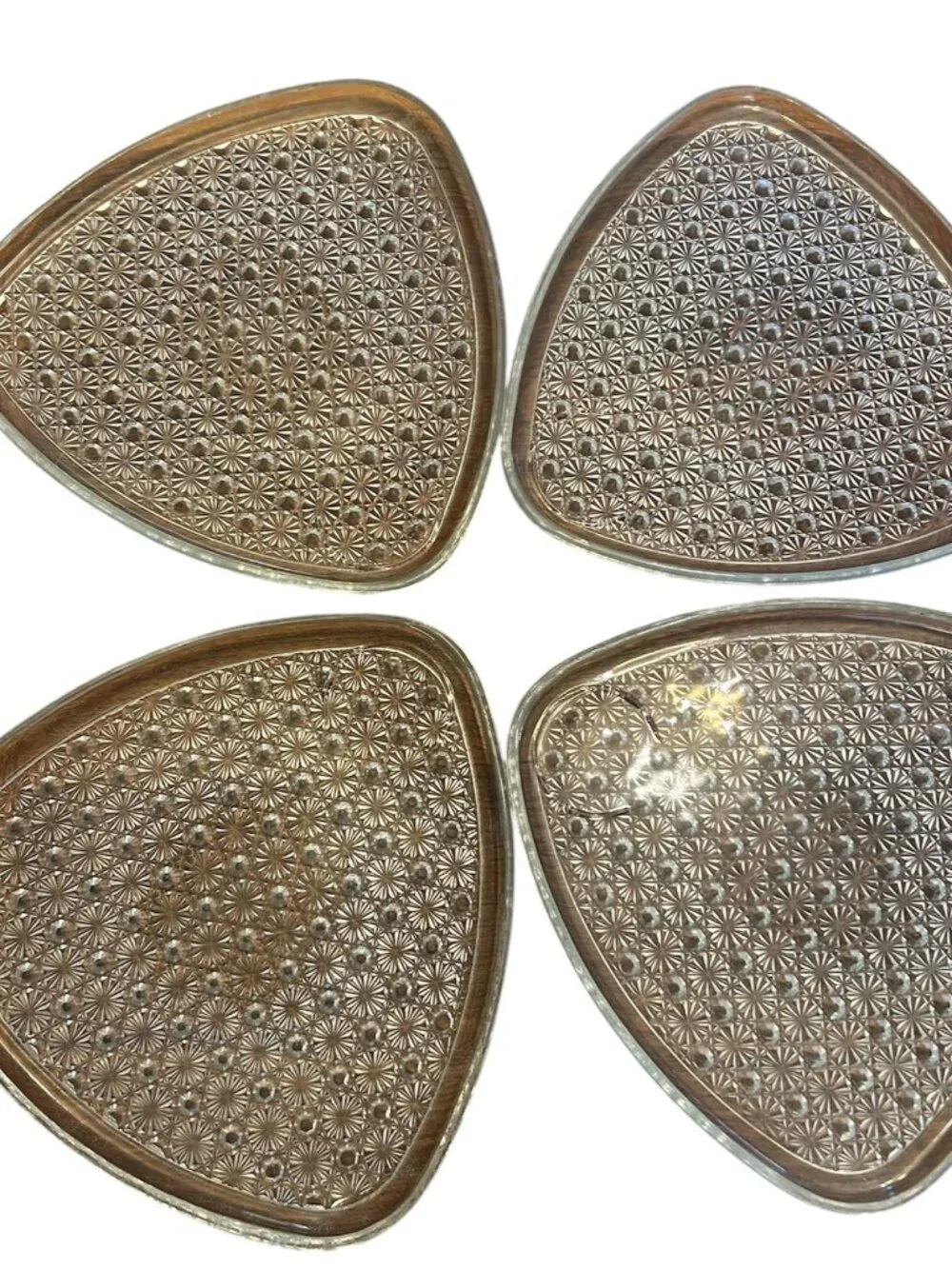 MCM VINTAGE GLASS DAISY PLATES SET 8 ANCHOR HOCKING 1960s